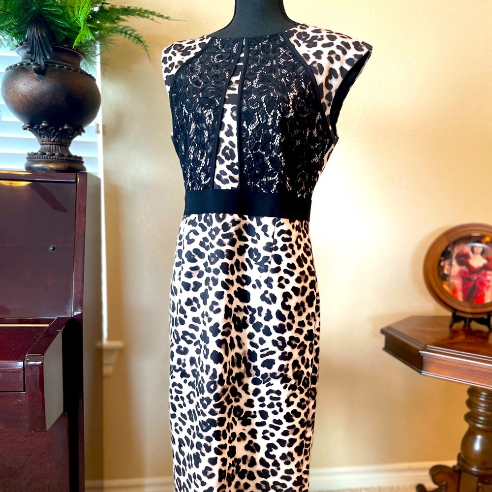 New York & Co. Leopard print. Size L. Below knee. Sleeveless. Office/Date Night.